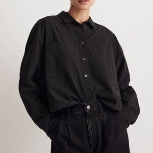 MADEWELL The Signature Poplin Crop Shirt Black Small NM415